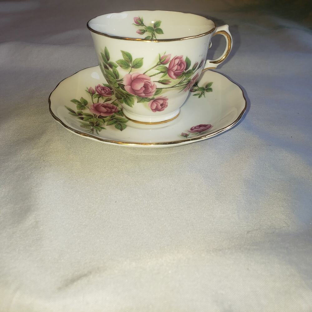 Royal Vale Fine Bone China CottageCore Cup & Saucer Set "Roses"